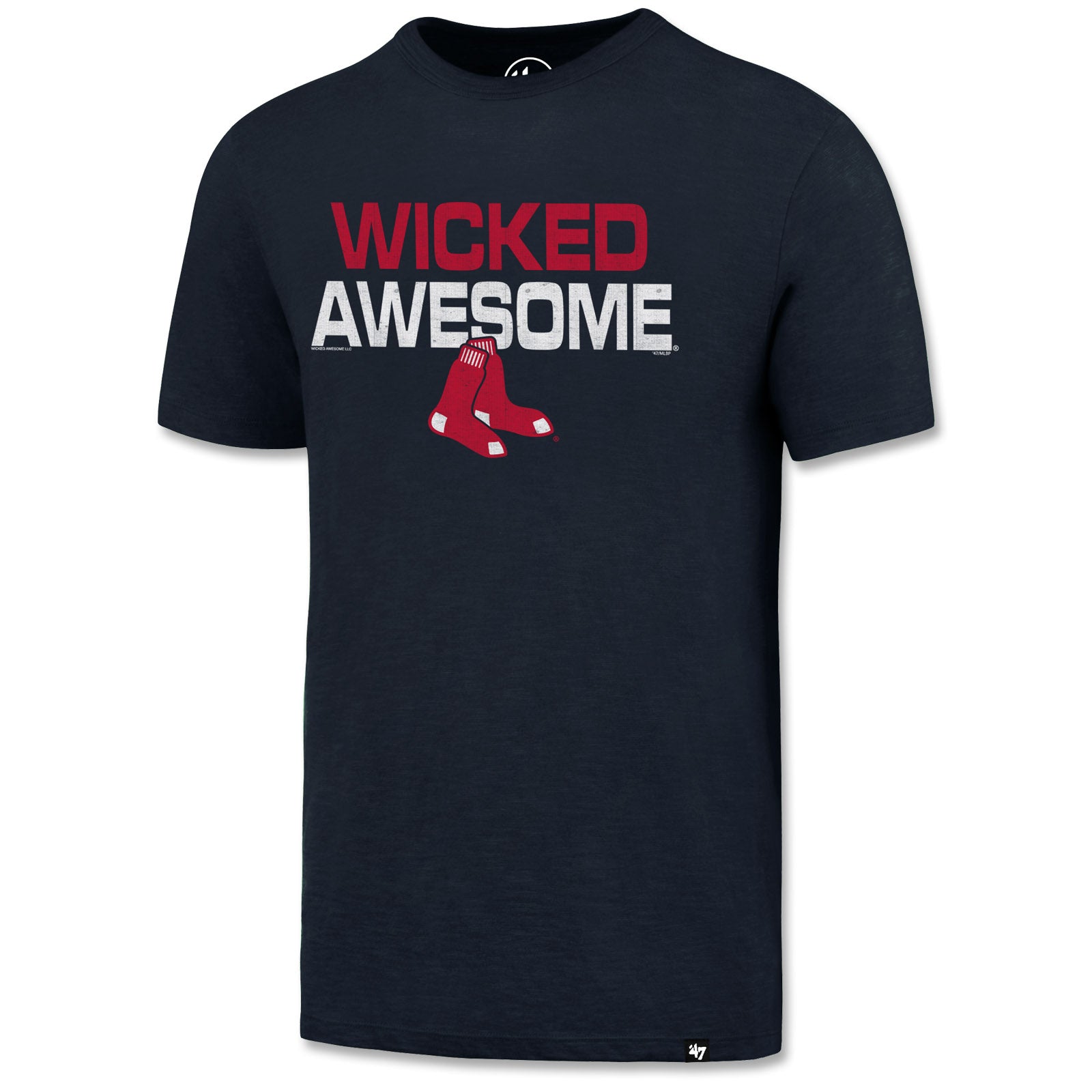 Red Sox 47Brand Scrum T-Shirt with "Wicked Awesome" screened across the chest. 